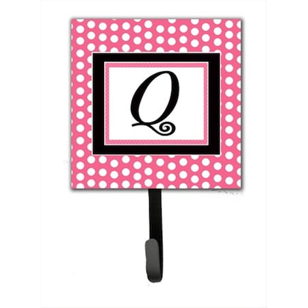 Jensendistributionservices Letter Q Initial Monogram - Pink Black Polka Dots Leash Holder Or Key Hook MI1717184